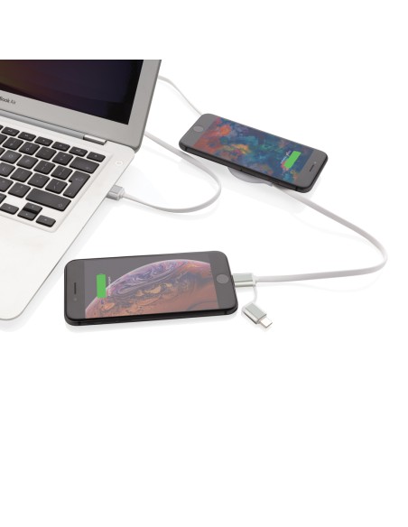 Cavo 3 in 1 con caricatore wireless in bambù da 5W Cavo 3 in 1 con caricatore wireless in bambù da 5W